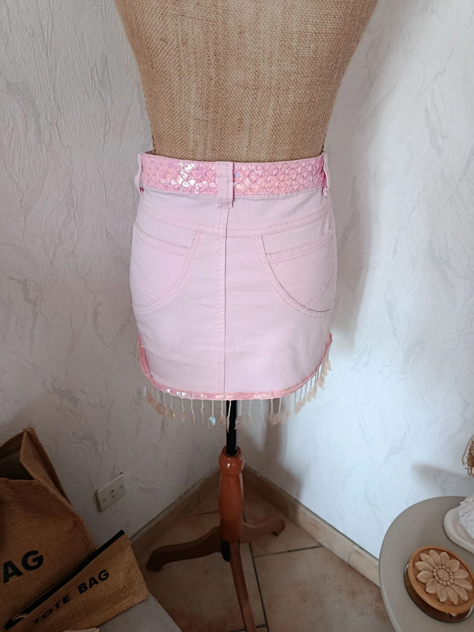 Mini saia jeans rosa – photo 7